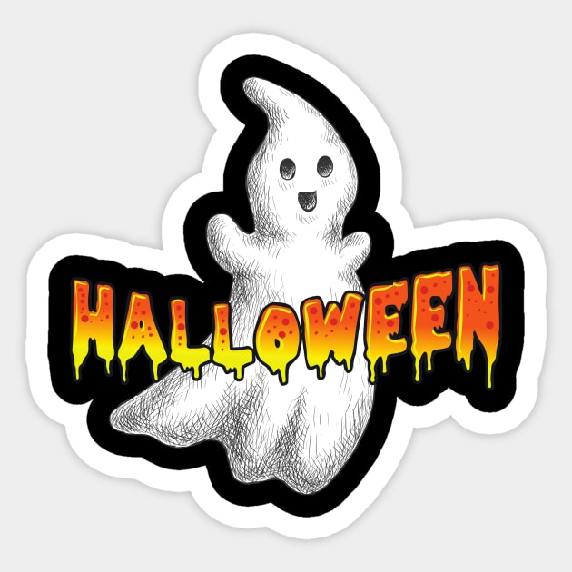 Retro Style Halloween Ghost Shirt for Trick or Treating Sticker by PowderShot